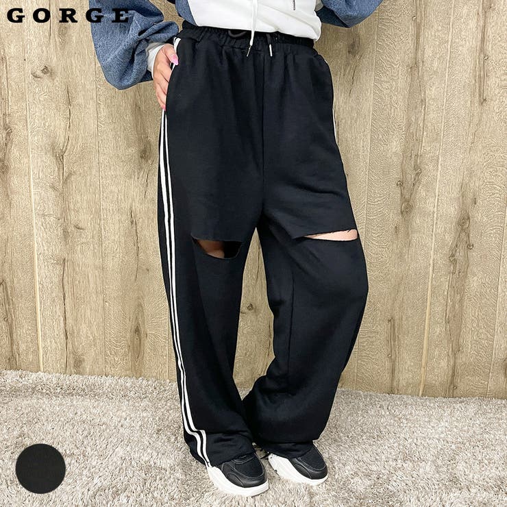 サイドラインダメージワイドパンツ[品番：GORW0008155]｜GORGE
