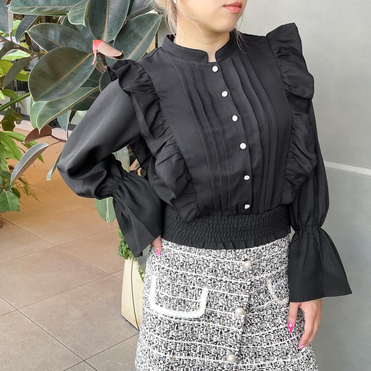 フリルブラウス　グランジ　韓国ファッション　パンク　モード系　アメカジ ジョーゼットフリルブラウス[品番：GORW0008157]｜GORGE