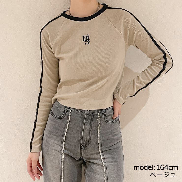 配色袖リブライン入りTシャツ