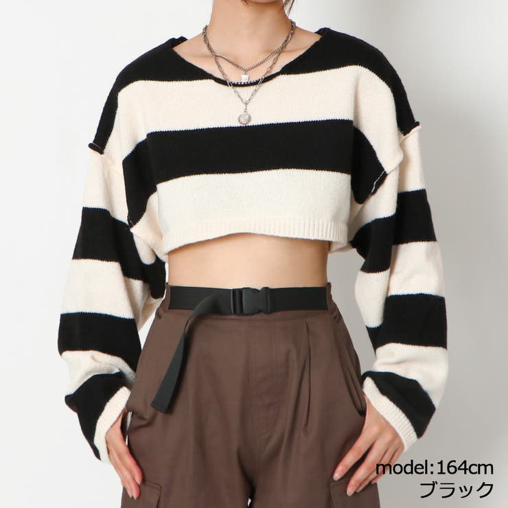 ブラック | クロップドボーダーニット | GORGE 