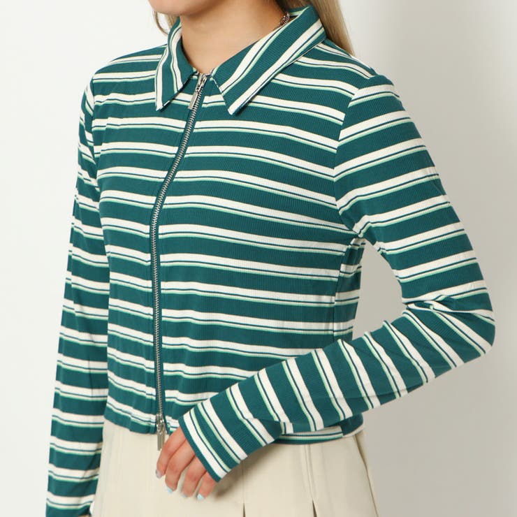 マルチボーダー襟付きＺＩＰカーディガン | GORGE  | 詳細画像7 