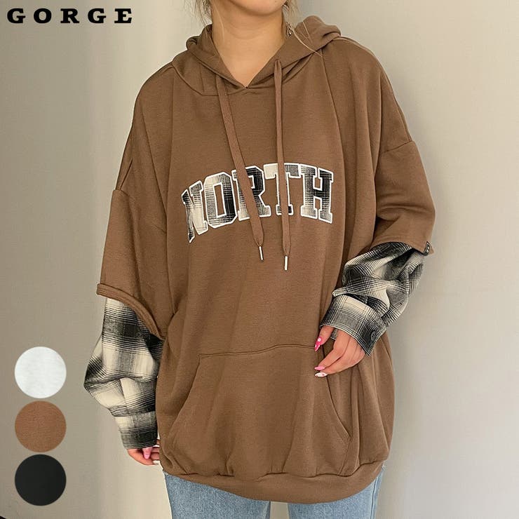 【12月スーパーSALE 15％OFF】 袖チェックレイヤードパーカー[品番：GORW0008232]｜GORGE レディースウェア