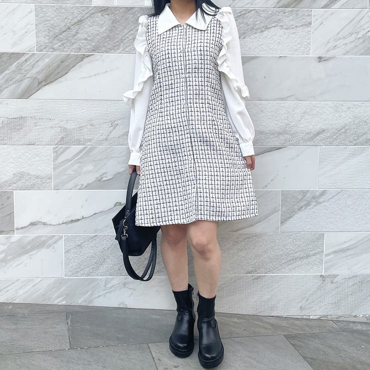 sheller シェリエ フリンジツイードドレス ツイード ワンピース sheller、フリンジツイードドレス（sheller シェリエ フリンジ