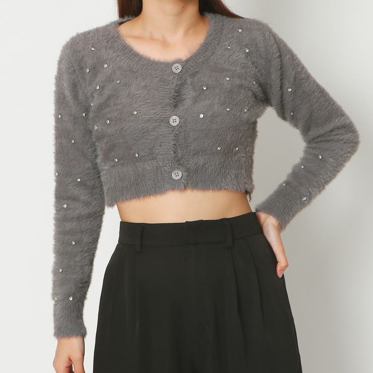 ラインストーンシャギーカーディガン[品番：GORW0008399]｜GORGE