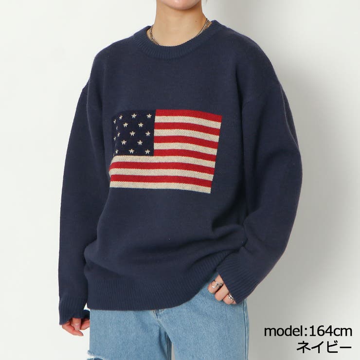 90s アメリカ製 OLD GLORY 星条旗柄 コットンニット セーター