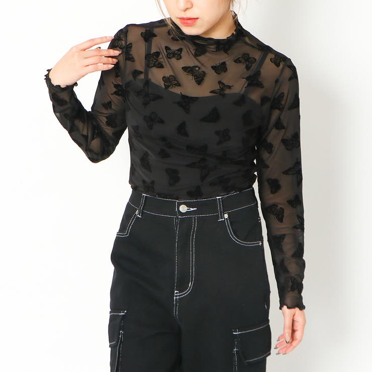 D&G バタフライ柄 シアー タートルネック 長袖 バタフライシアーハイネックTOPS[品番：GORW0008454]｜GORGE