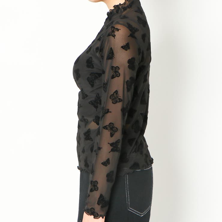 D&G バタフライ柄 シアー タートルネック 長袖 バタフライシアーハイネックTOPS[品番：GORW0008454]｜GORGE