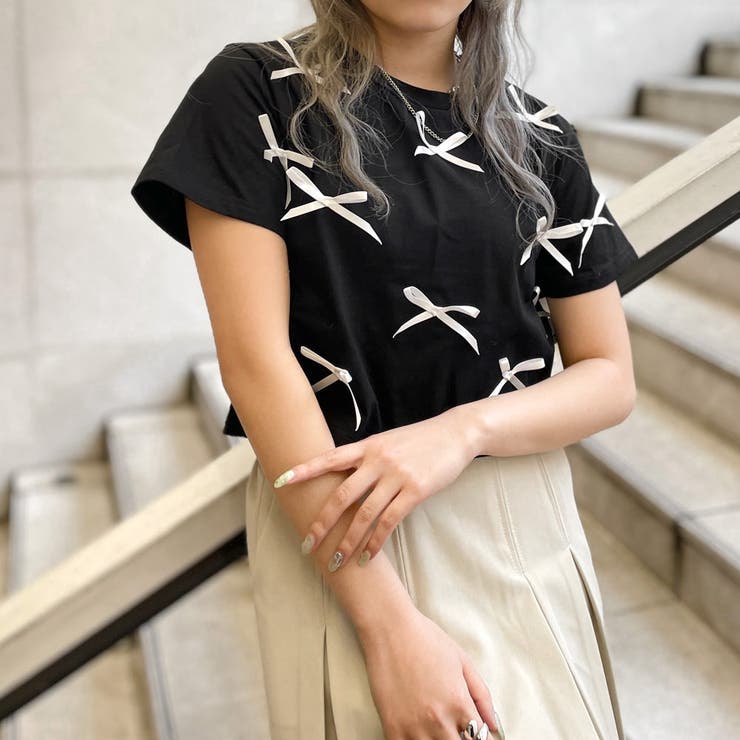 66413　D&G　リボン　レース　Tシャツ リボンロゴ刺繍レースTシャツ[dk1249] | レディースファッション