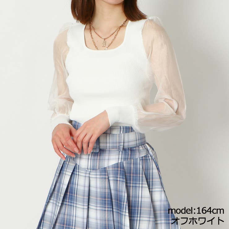 オフホワイト | 袖シアースクエアリブニット | GORGE