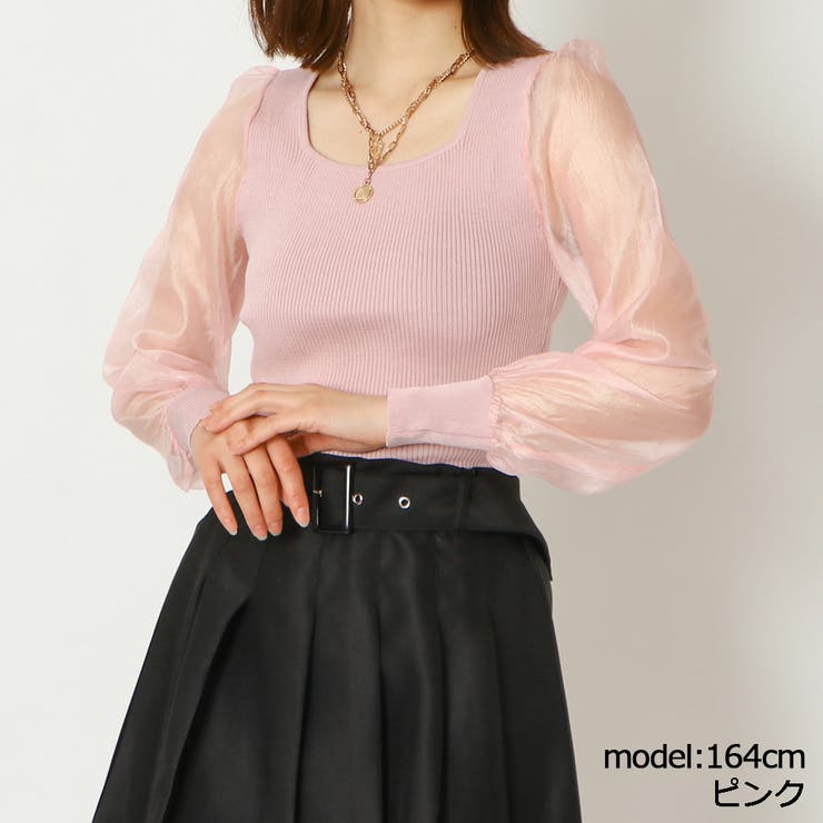 ピンク | 袖シアースクエアリブニット | GORGE