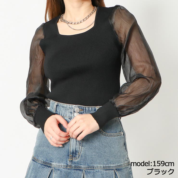 ブラック | 袖シアースクエアリブニット | GORGE