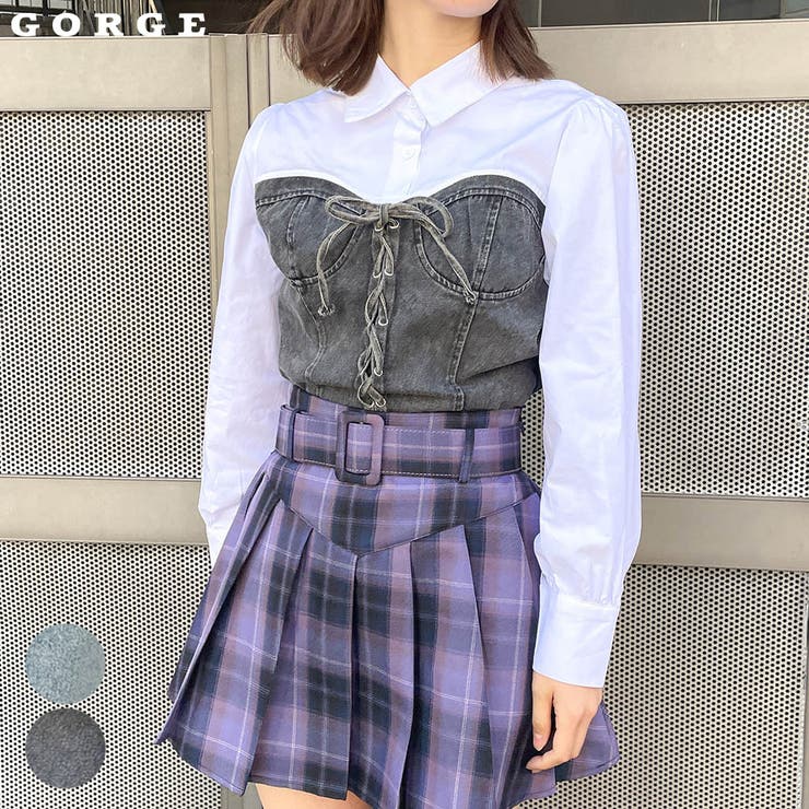litmus her praha デニムトップス ビスチェ 変形 アシンメトリー EMODA】カーブレースアップデニムビスチェレディース