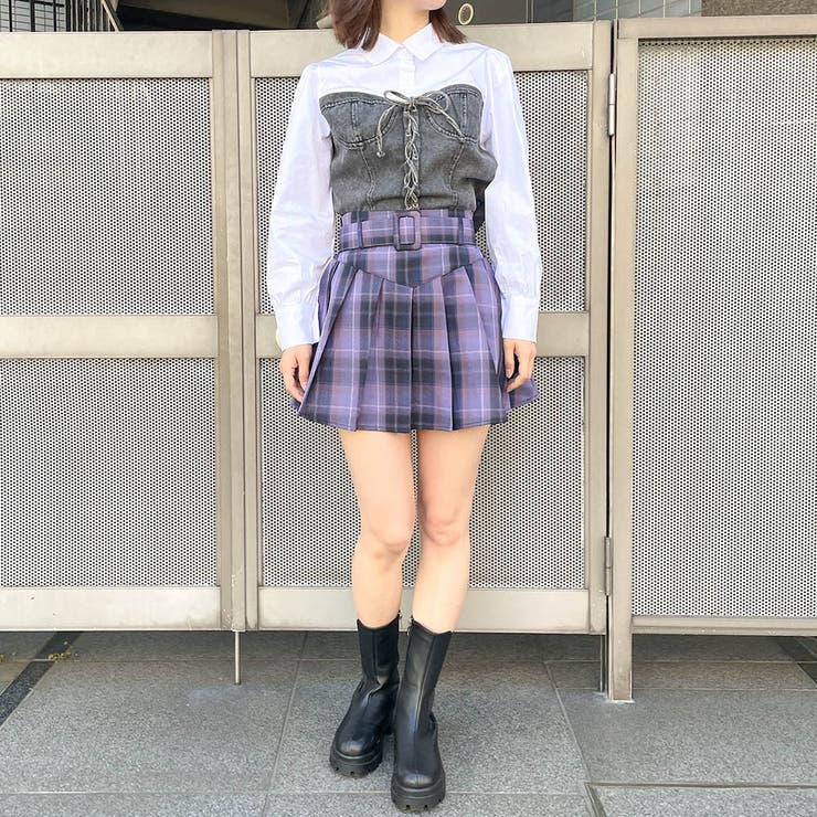 litmus her praha デニムトップス ビスチェ 変形 アシンメトリー カーブレースアップデニムビスチェ[品番：MKSW0062629]｜EMODA
