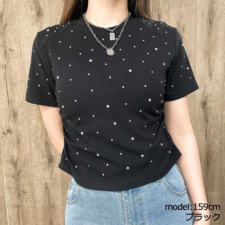 ラインストーン付きストレッチTシャツ[品番：GORW0008725]｜GORGE