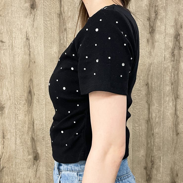ラインストーン付きストレッチTシャツ[品番：GORW0008725