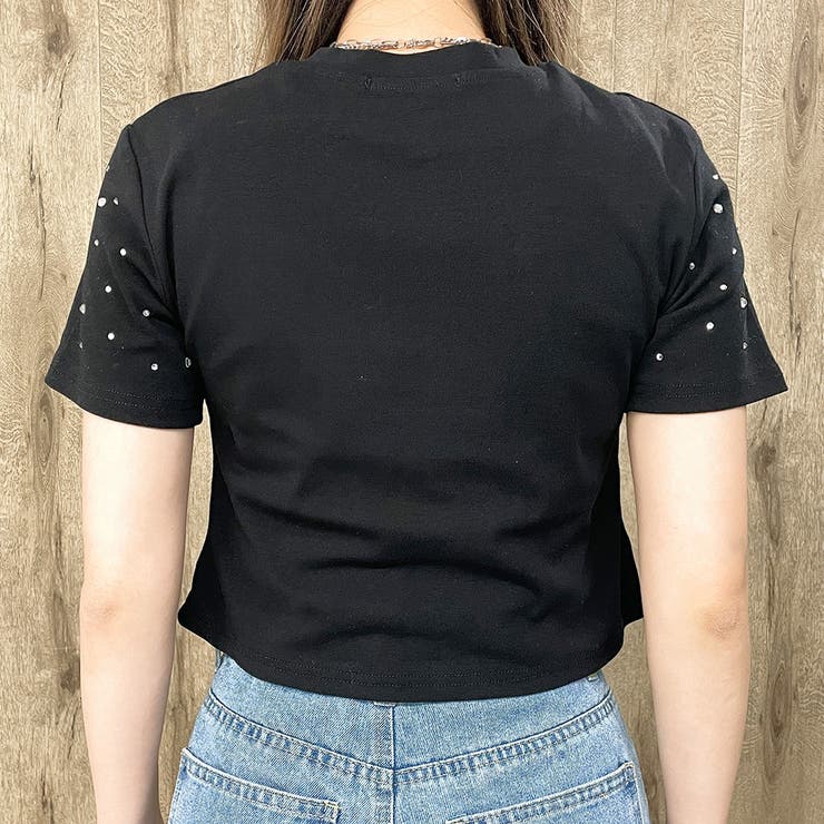 ラインストーン付きストレッチTシャツ[品番：GORW0008725