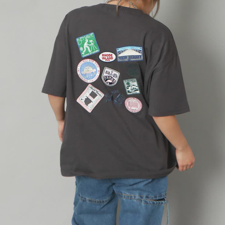 メンズ Tシャツ 刺しゅう 花 蝶 ワッペン 英字プリント a1366 ブリッジワッペン刺しゅうTシャツ[品番：GORW0008631]｜GORGE