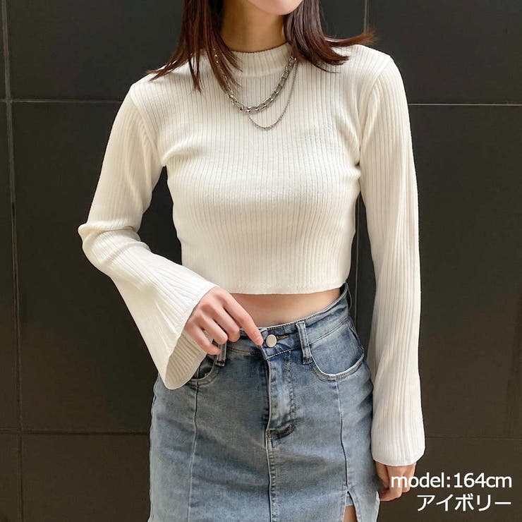 アイボリー | メタリックフレア袖ニット | GORGE 