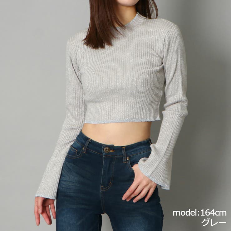 グレー | メタリックフレア袖ニット | GORGE 