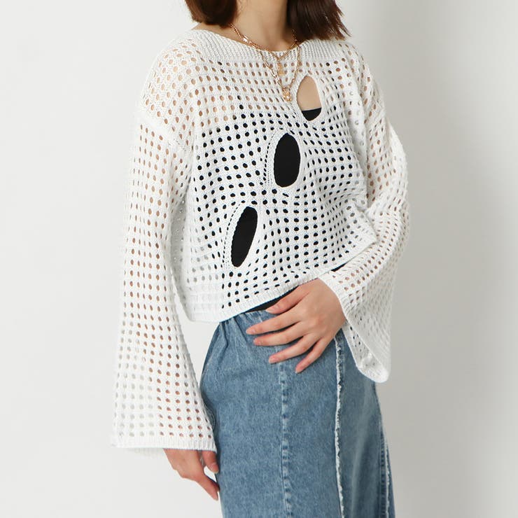 【美品】searoomlynn ニットトップス ざっくり編み ホワイト 美品】searoomlynn ニットトップス ざっくり編み ホワイト