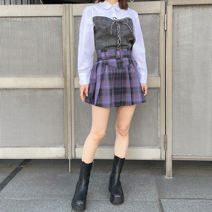 ベルト付きチェックプリーツスカート[品番：GORW0008704]｜GORGE