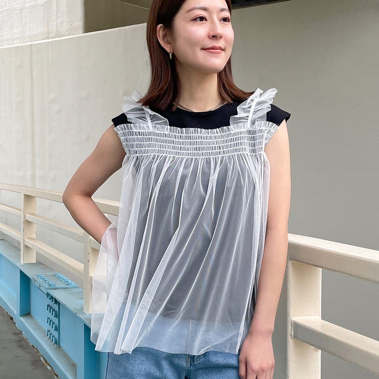 【最安値挑戦】 チュール重ねノースリニット[品番：GORW0008803]｜GORGE トップス