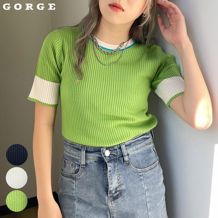 福袋売れ残りセール 配色半袖ニット[品番：GORW0008611]｜GORGE （ゴージ）の トップス