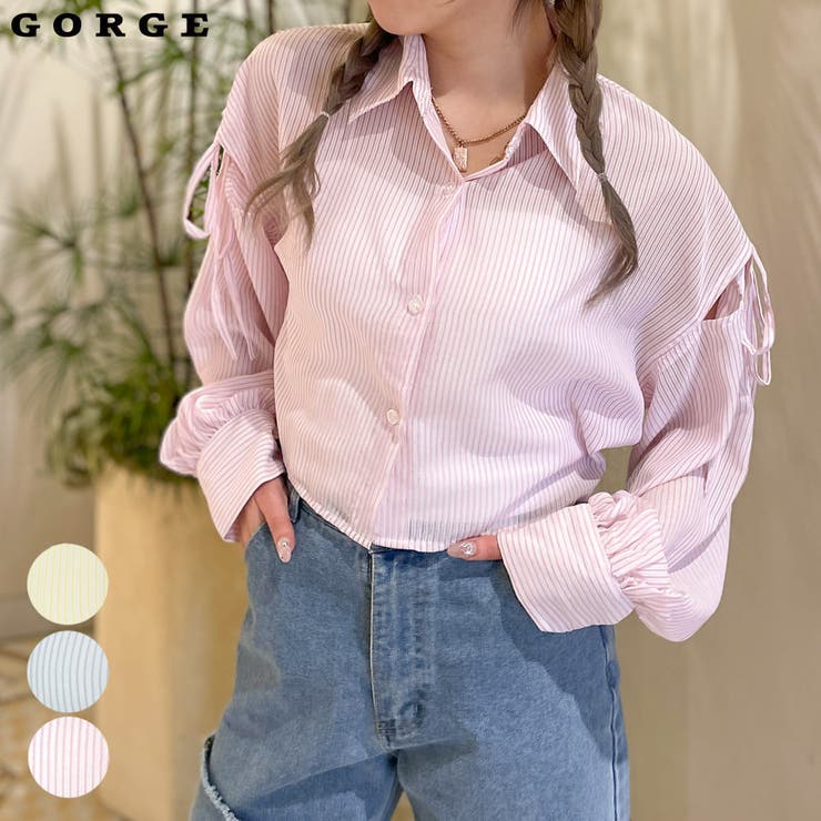 リボン肩開き短丈シャツ | GORGE  | 詳細画像1 