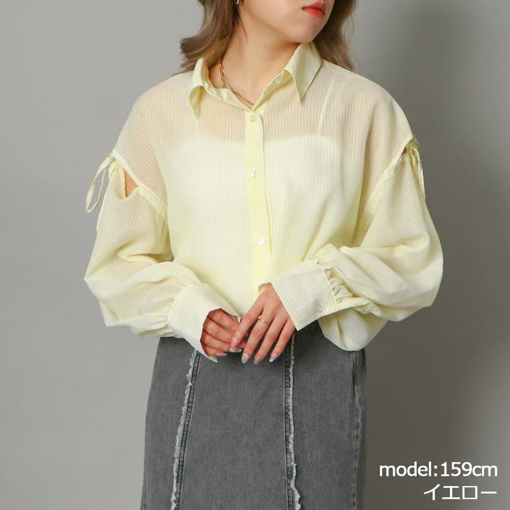 イエロー | リボン肩開き短丈シャツ | GORGE 