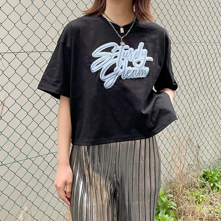 【ブラック】ヴィンテージデザイン スプレープリント 半袖Tシャツ / オーバーサイズ スプレープリント刺しゅうTシャツ[品番：GORW0008806]｜GORGE