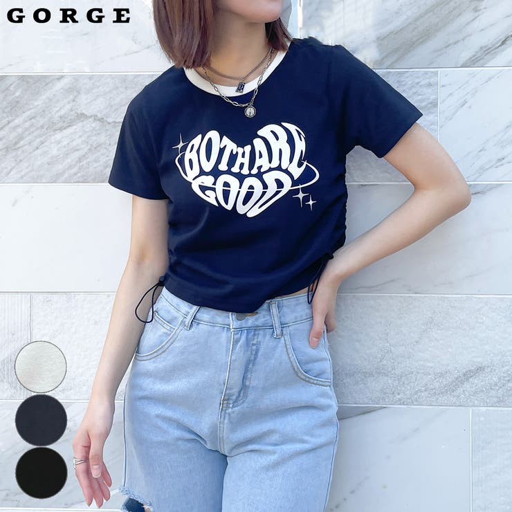 脇ギャザーハートプリントTシャツ[品番：GORW0008765]｜GORGE