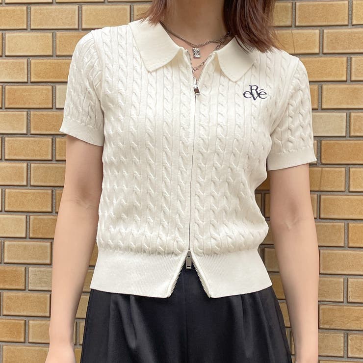 《Wジップ×襟付き》レディース 半袖ケーブル編みカーディガン ニットトップス | GORGE  | 詳細画像8 