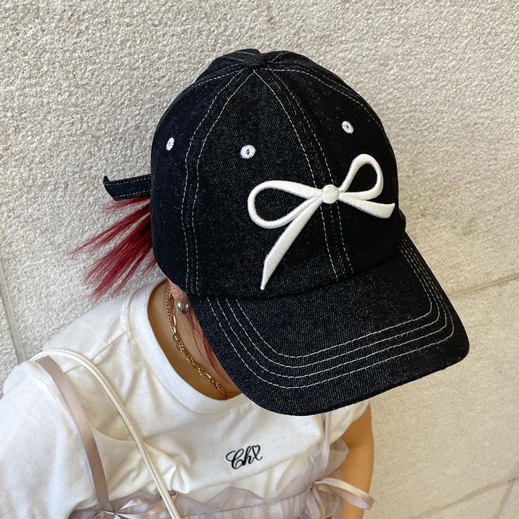 帽子　黒地に正面に黒リボン デニムリボンCAP[品番：GORW0008939]｜GORGE （ゴージ）の