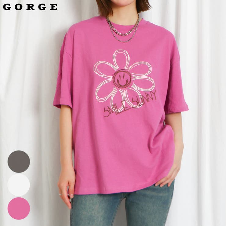 スーパーセール 50％（福袋 スマイルフラワー刺しゅうTシャツ[品番：GORW0009141]｜GORGE トップス