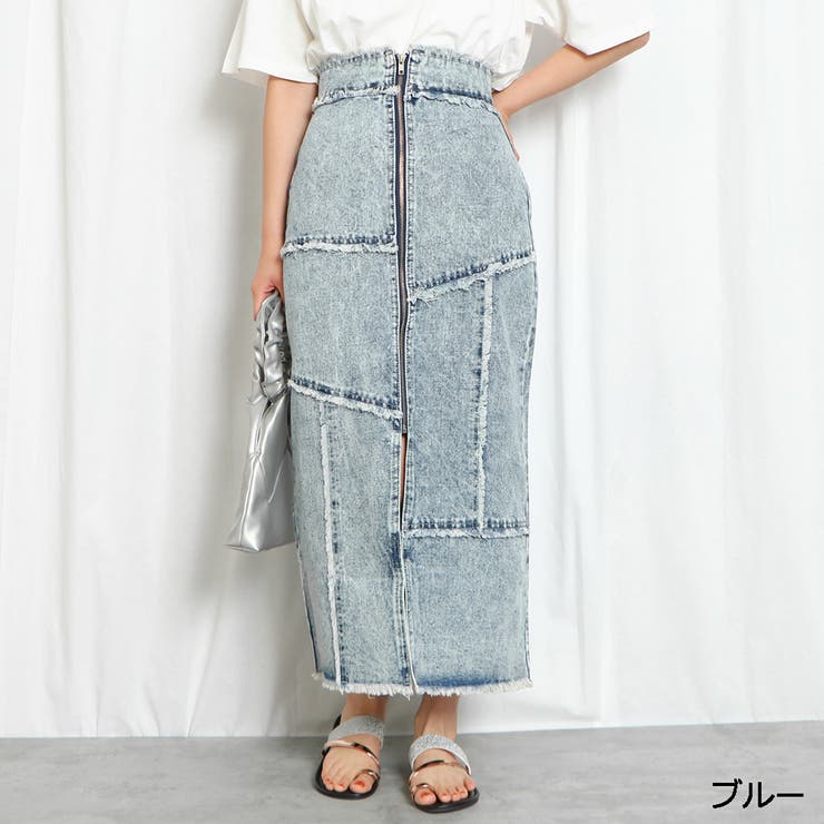 フロントスリットフリンジナローデニムスカート[品番