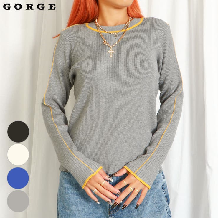 ラインポイントオフショルダーロングニットプルオーバー ライン配色ニットプルオーバー[品番：GORW0009301]｜GORGE （ゴージ