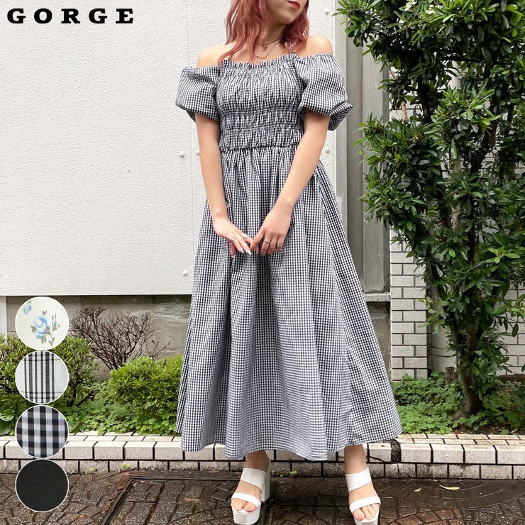 バルーン袖シャーリングワンピース[品番：GORW0008920]｜GORGE