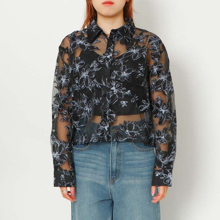 OLD Burberrys シアー　シャツ　花柄　総柄　フェアリーグランジ　38 Flower Pattern Sheer Shirt｜花柄シアーシャツ | ノーカラーシャツ