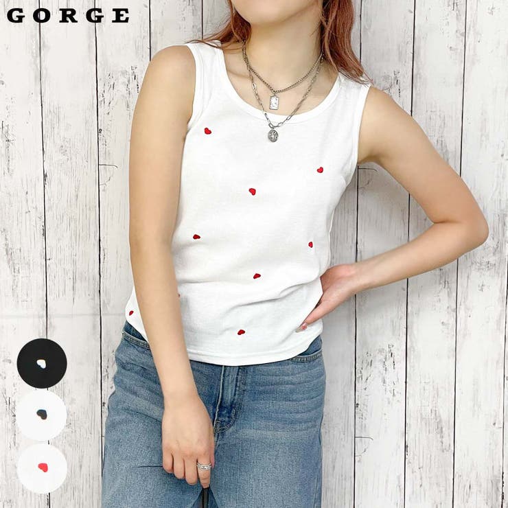 【セール】 ハート刺しゅうリブタンクトップ[品番：GORW0009097]｜GORGE トップス