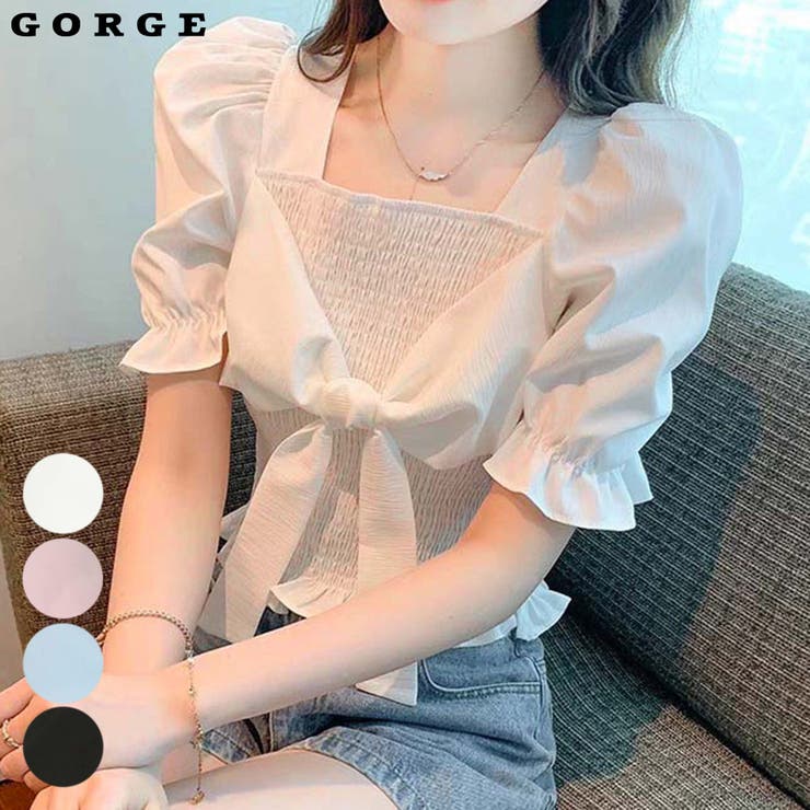 シャーリングリボンブラウス[品番：GORW0008781]｜GORGE
