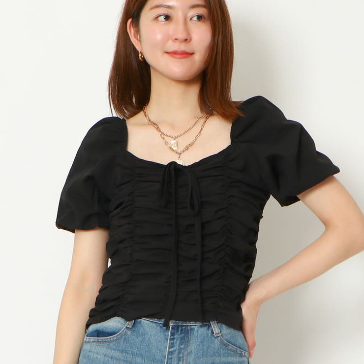小花柄シャーリングブラウス/前後2way/洗える(ブラウス・シャツ
