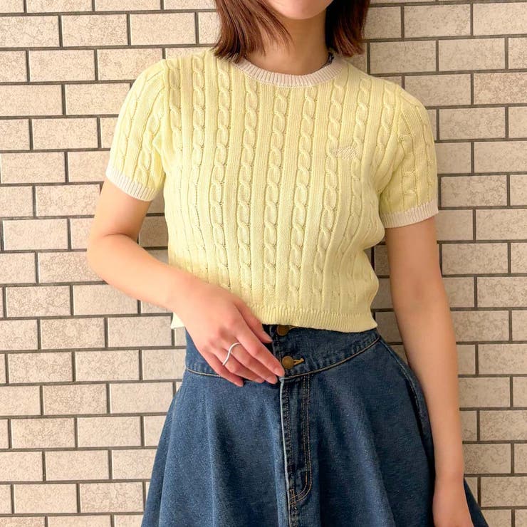 《配色ケーブル編み×ロゴ刺繍》レディース 半袖ニットプルオーバー 春夏秋	 | GORGE  | 詳細画像10 