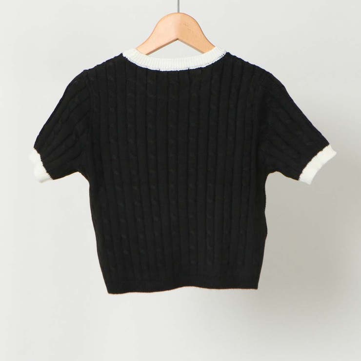 《配色ケーブル編み×ロゴ刺繍》レディース 半袖ニットプルオーバー 春夏秋	 | GORGE  | 詳細画像6 