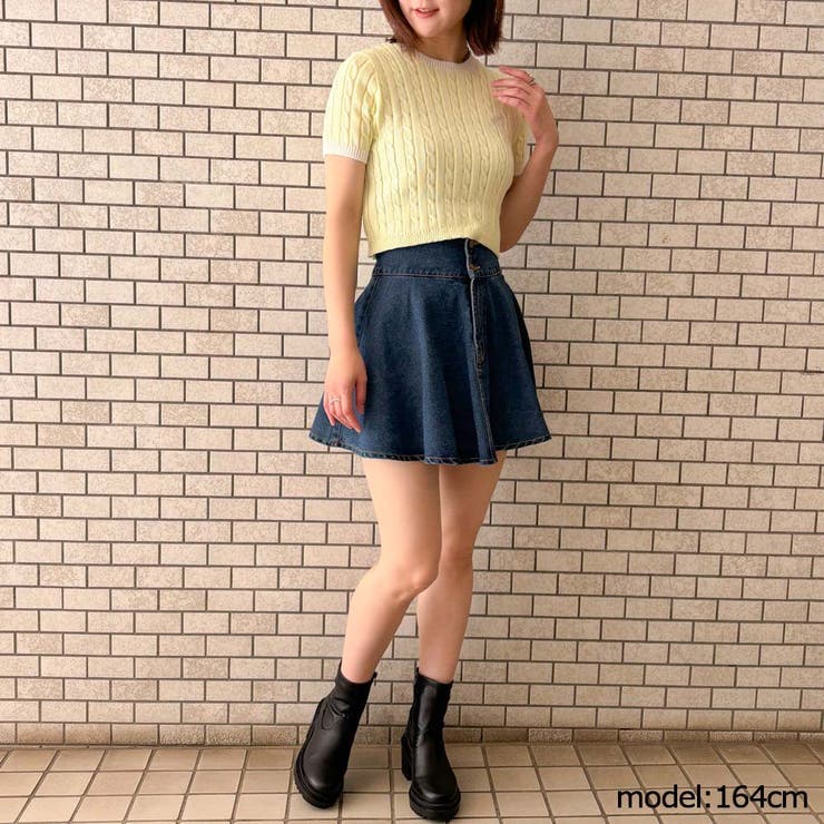 《配色ケーブル編み×ロゴ刺繍》レディース 半袖ニットプルオーバー 春夏秋	 | GORGE  | 詳細画像9 