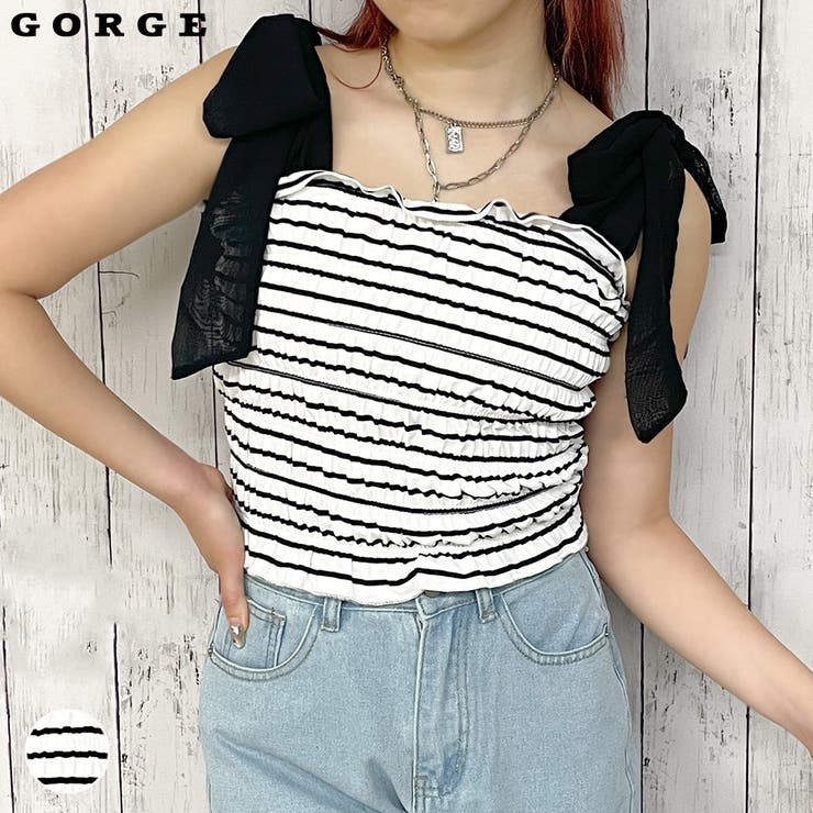 ボーダー肩リボンブラトップ | GORGE  | 詳細画像1 