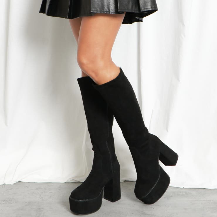 厚底ブラックロングブーツ 楽天市場】ブーツ レディース 厚底 ロング ストレッチ ロング