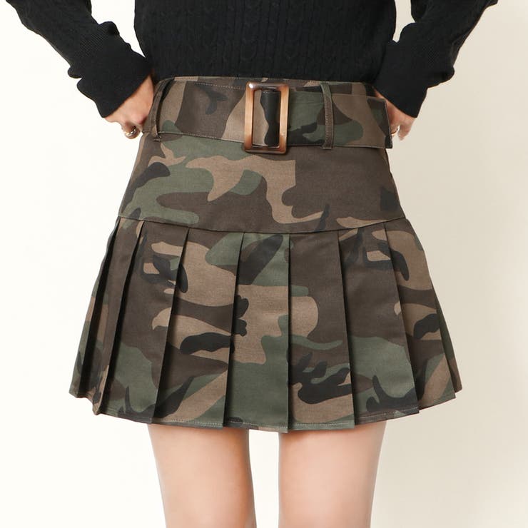 ベルト付き迷彩プリーツミニスカート[品番：GORW0009445]｜GORGE