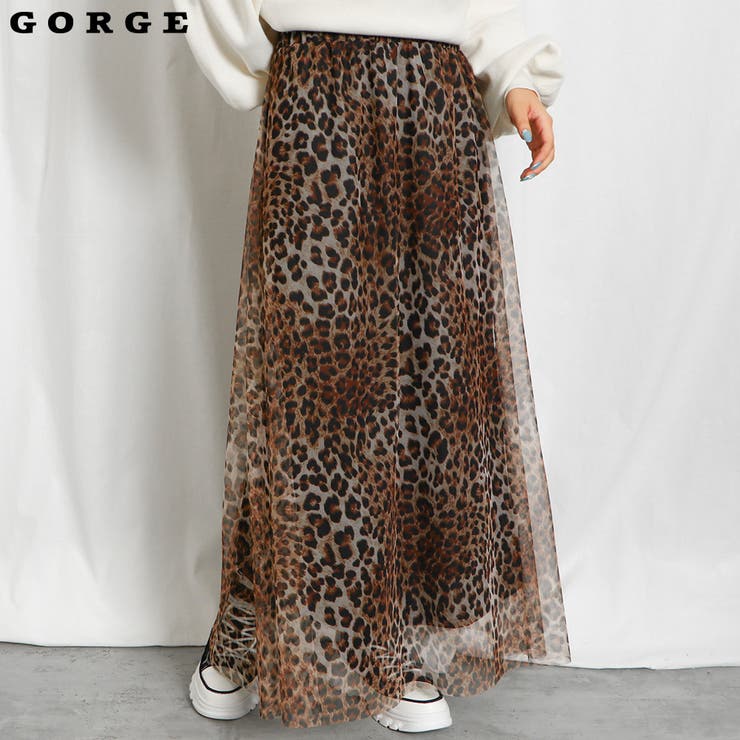年末のプロモーション ヒョウ柄シフォンロングスカート[品番：GORW0009351]｜GORGE Mサイズ