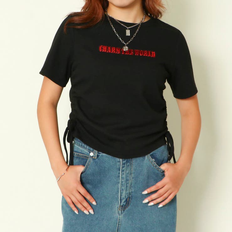 ブラック | ドロストジェルプリントリブトップス | GORGE 