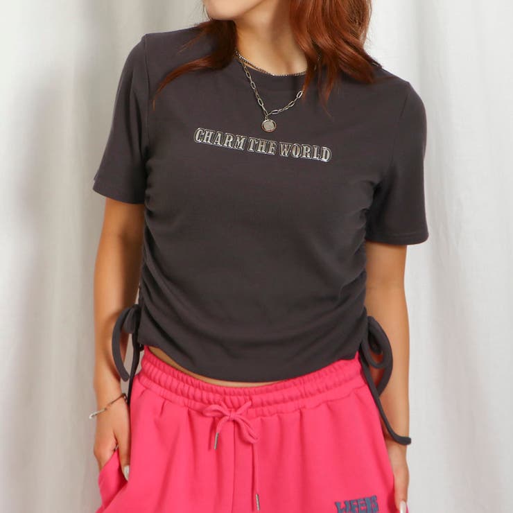 チャコール | ドロストジェルプリントリブトップス | GORGE 